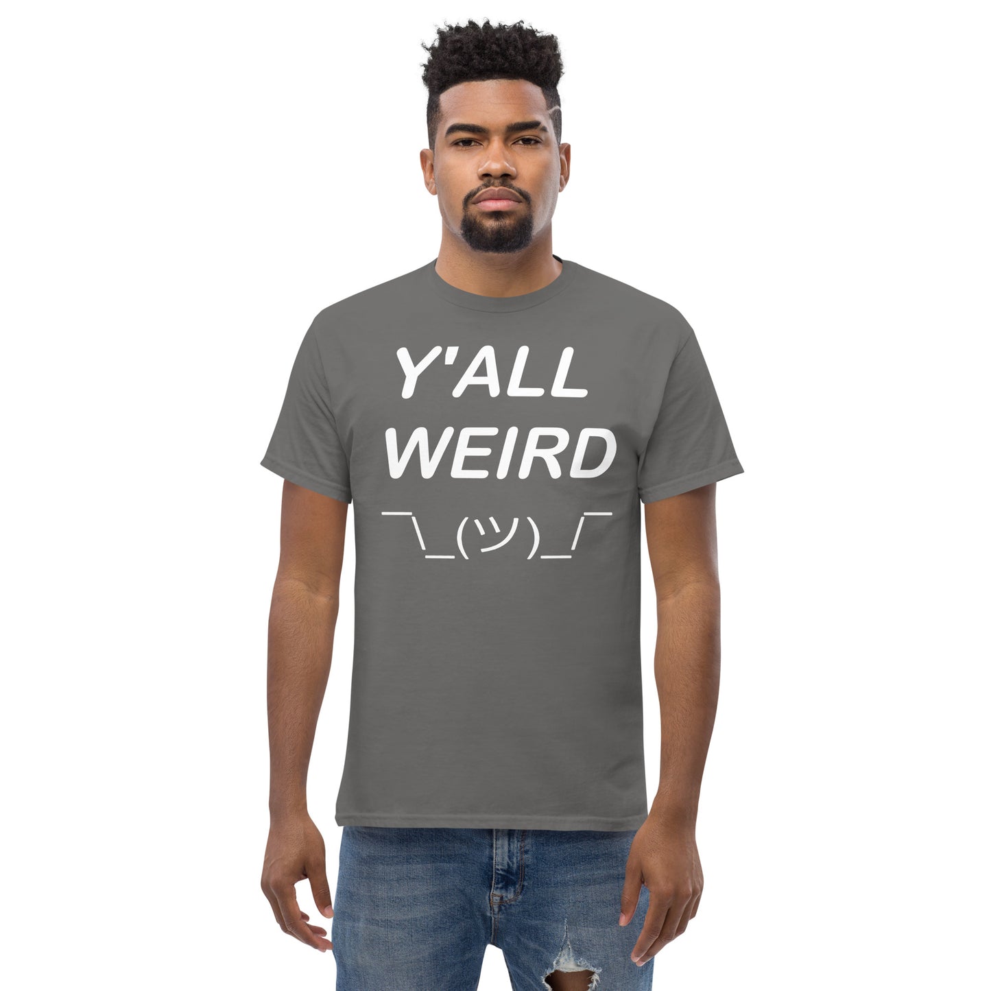 Y'ALL WEIRD Men's Tee (WHITE PRINT)