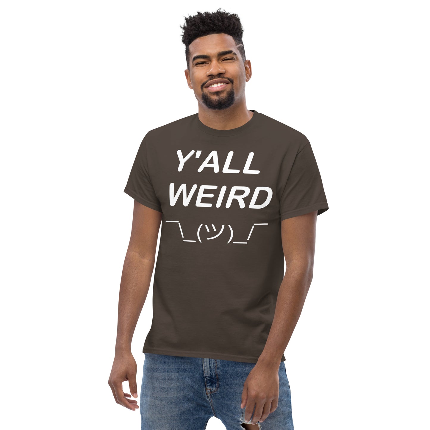 Y'ALL WEIRD Men's Tee (WHITE PRINT)