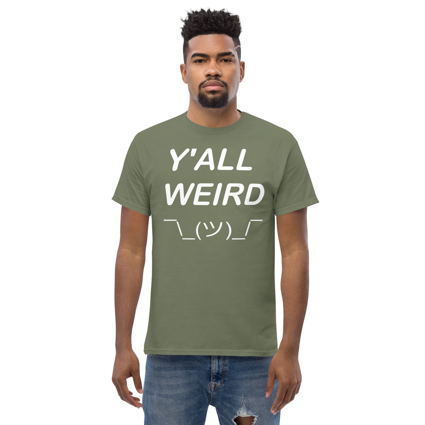 Y'ALL WEIRD Men's Tee (WHITE PRINT)