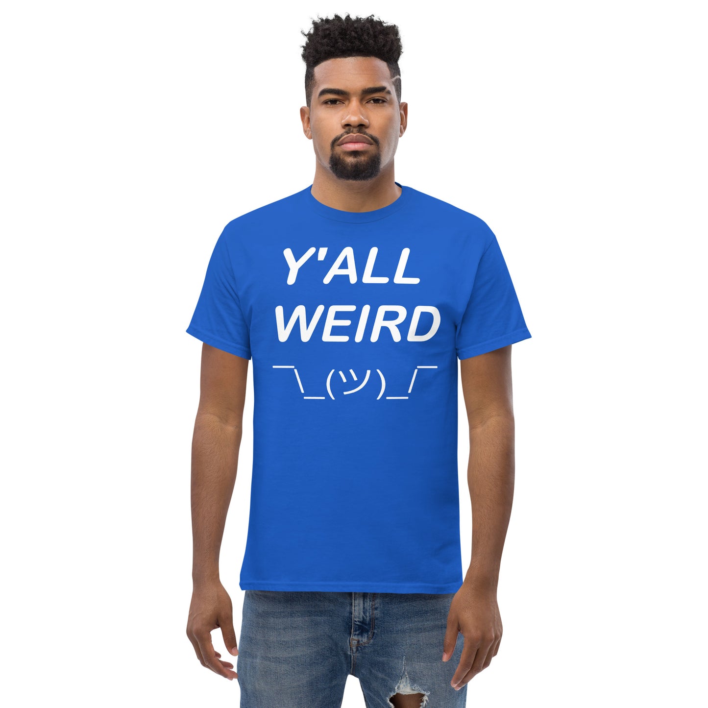 Y'ALL WEIRD Men's Tee (WHITE PRINT)