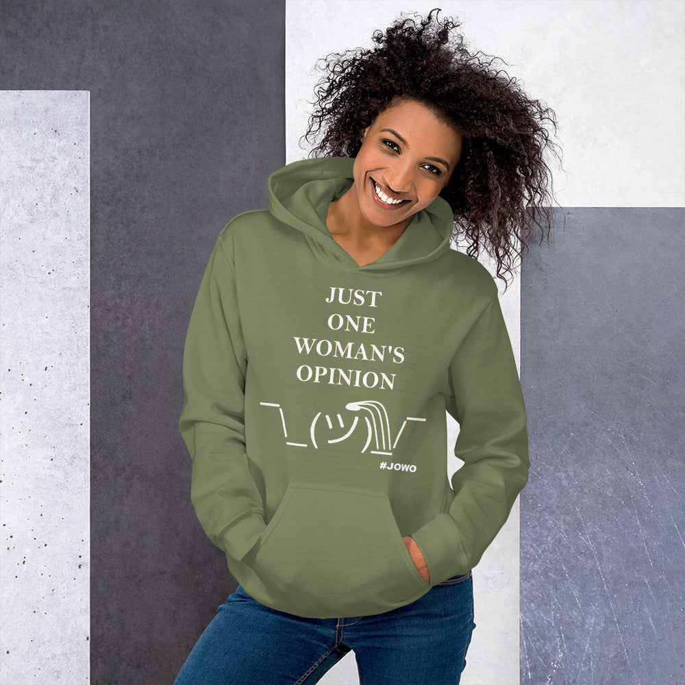 JUST ONE WOMAN'S OPINION Hoodie (White Print)